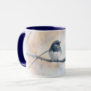 Söt Rund Fågel Junco på Gren Konst Mugg Koppar