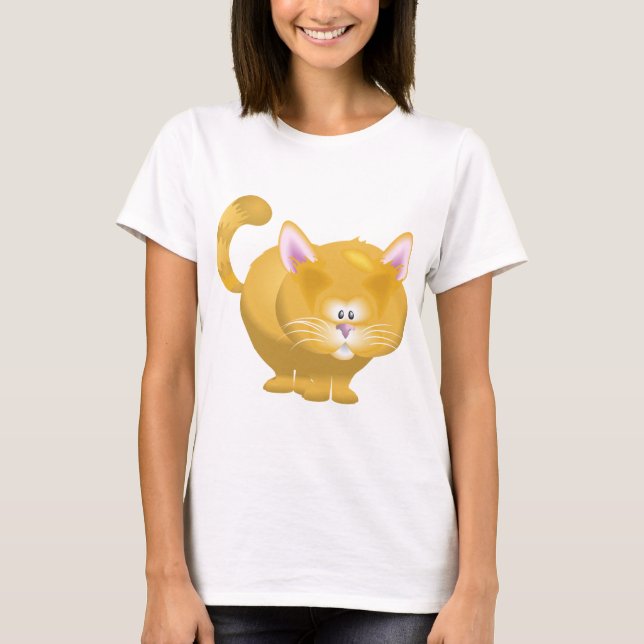 Söt Rund Gulbrun Tabby Katt T Shirt (Framsida)
