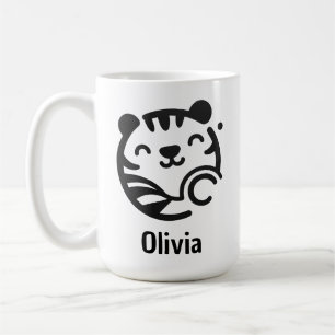 Söt Rund Minimalistisk Kattunge Ansikte Kaffemugg