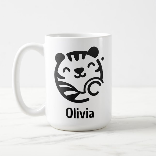 Söt Rund Minimalistisk Kattunge Ansikte Kaffemugg (Vänster)