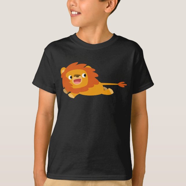 Söt Rusande Tecknad Lejon Barn T-Shirt (Framsida)