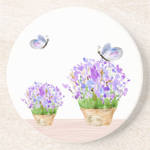 Söt Rustic Blommigt och Butterflies Underlägg Sandsten