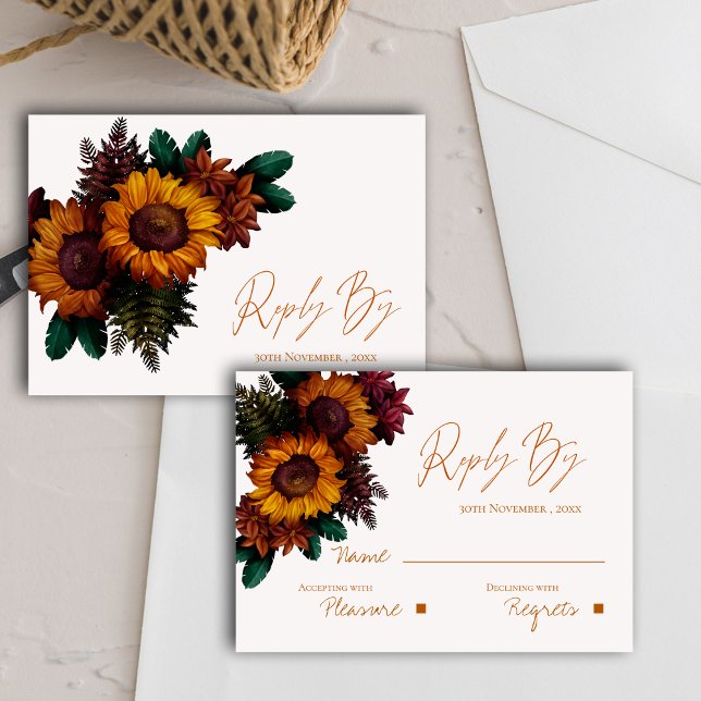 Söt Rustic Burnt Orange Blommigt Bröllop OSA Kort (Pretty Rustic Burnt Orange Floral Wedding RSVP Card)