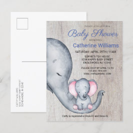 Söt Rustic Elephant Blue Boy Shower Inbjudan