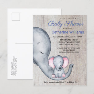 Söt Rustic Elephant Blue Boy Shower Inbjudan Vykort