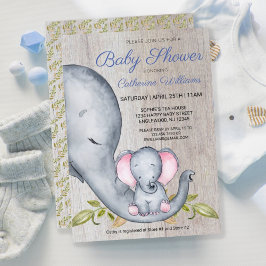 Söt Rustic Elephant Blue Boy Shower Inbjudningar