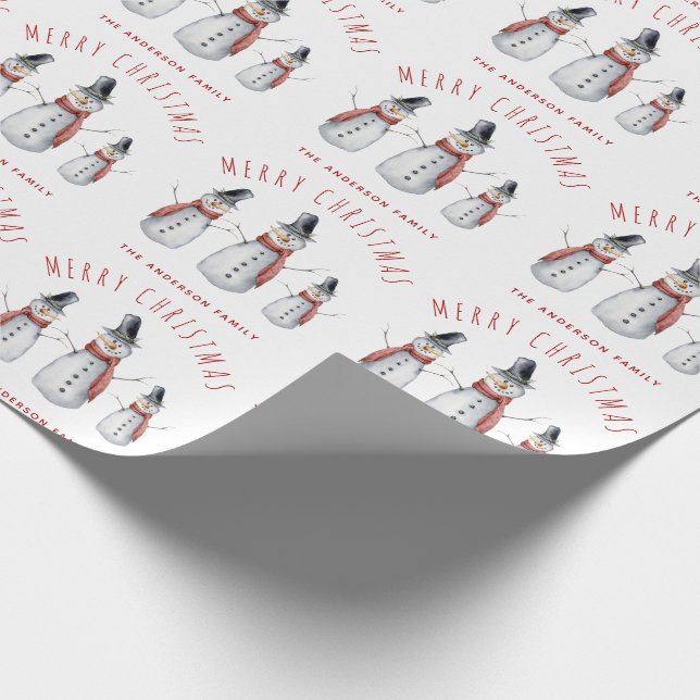 Söt Rustik Akvarell God Jul Snöman Presentpapper (Hörn)