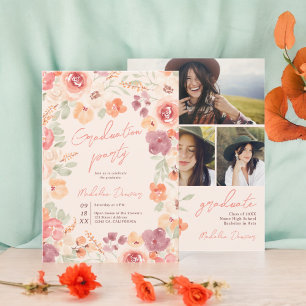 Söt rustik boho blommigt  3 foto studenten inbjudningar