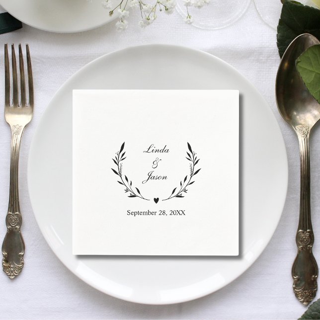 Söt Rustik Botanisk Personlig Bröllop Pappersservett (Cute rustic botanical personalized napkins add a cozy natural touch to your wedding table)