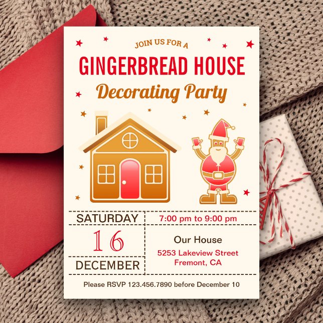 Söt Rustik Gingerbreadshus-dekorationsfest Inbjudningar (Skapare uppladdad)