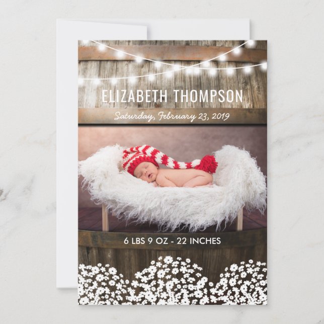 Söt rustik landsbygd bebis födelse tillkännagivand meddelande (Framsida)