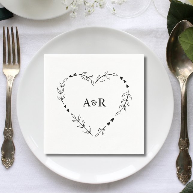 Söt Rustik Minimal Greenery Bröllopspapper Pappersservett (Cute rustic minimal greenery wedding paper napkins add soft natural charm to receptions.)