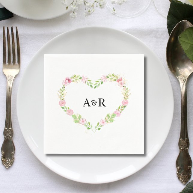 Söt Rustik Minimal Grönska Blommig Bröllopspapper Pappersservett (Cute rustic minimal greenery floral wedding paper napkins add cozy charm to wedding receptions.)