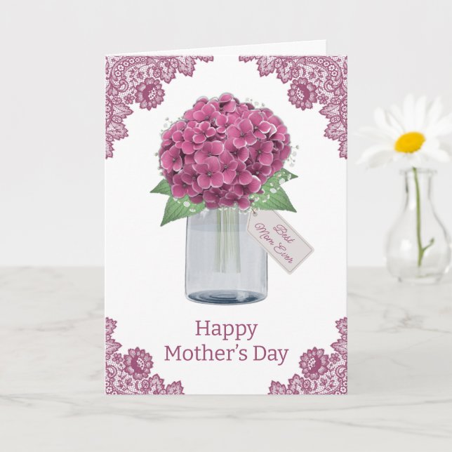 Söt rustik rosa blommig mors dag kort (Liten växt)