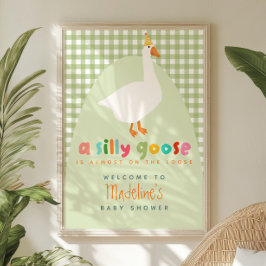 Söt rutig dum gås baby shower-välkomstskylt poster