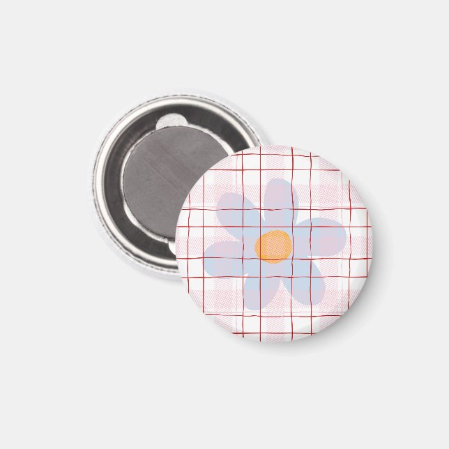 Söt rutig med blå blommig tjejaktig konst magnet (Front/Back)