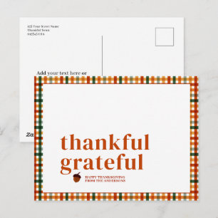 Söt rutig tacksägelse Thanksgiving Helg Vykort