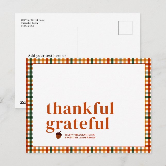 Söt rutig tacksägelse Thanksgiving Helg Vykort (Fram/baksida)