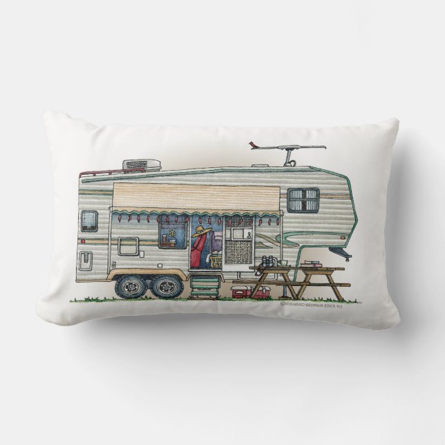 Söt RV Vintage Fifth Wheel Campingvagn Lumbarkudde (Framsida)