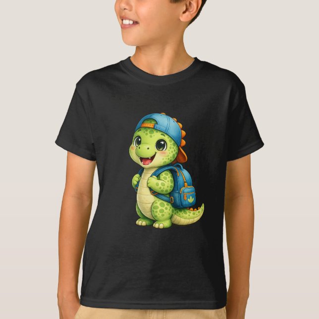 Söt Ryggsäcksdinosaurie Barn T-Shirt (Framsida)