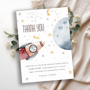 Söt rymd stjärnig planet raket baby shower tack kort