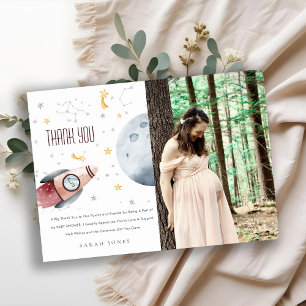 Söt rymd stjärnraket planet baby shower tack kort