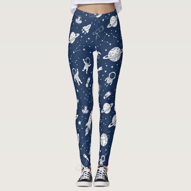 Söt rymdastronaut & planeter leggings (Framsida)