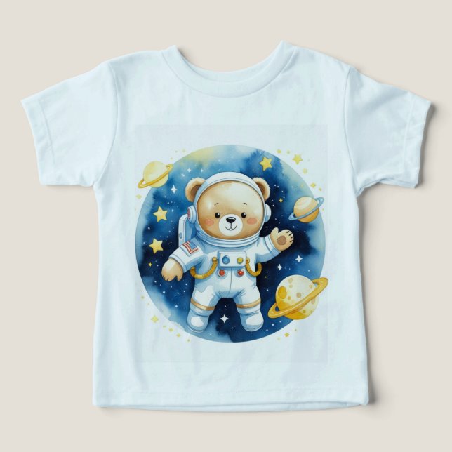 Söt rymdastronautbjörn Bebis T-shirt (Design Framsida)