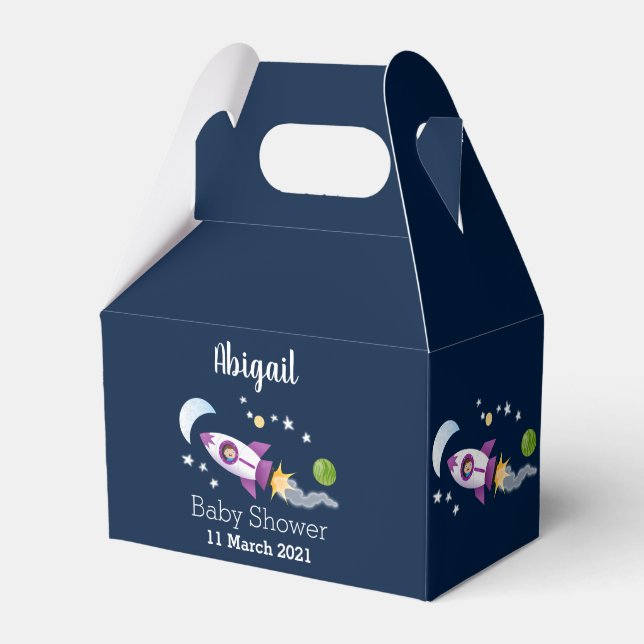Söt rymdfarkost i rymden tecknad illustration presentaskar (Framsidan Sidan)