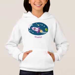 Söt rymdfarkost i rymden tecknad illustration t shirt