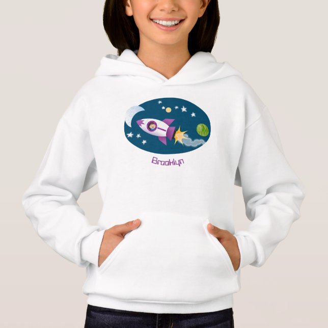 Söt rymdfarkost i rymden tecknad illustration t shirt (Framsida)