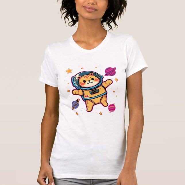 Söt rymdkatta-astronaut Kawaii Galaxy T-Shirt (Framsida)