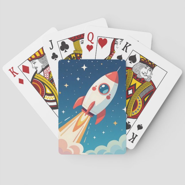 Söt rymdraket som lyfter casinokort (Baksidan)