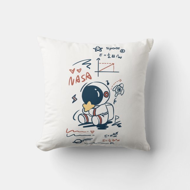 Söt rymdtecknad astronaut kastkudde kudde (Framsida)