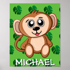 Söt Safari Apa Grön Tecknad Djungel Namn Zoo Poster