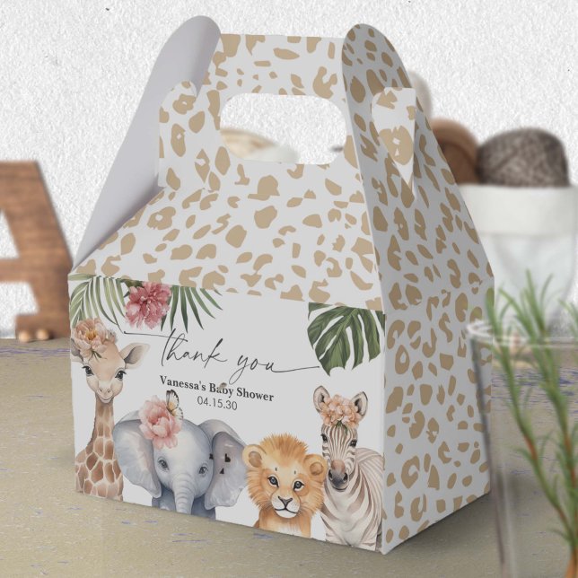 Söt Safari Baby djur Flicka Shower Presentaskar (Safari Animals Baby Girl Shower Favor box.)