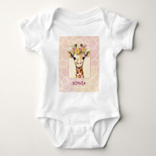 Söt Safari Baby Giraff i Rosa och Gult T Shirt