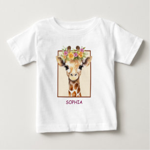 Söt Safari Baby Giraff i Rosa och Gult T Shirt