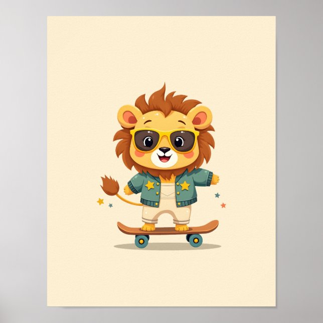 Söt Safari Baby Lion - Whimsisk vägkonst för barnk Poster (Framsidan)