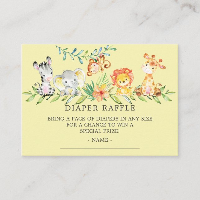 Söt Safari Baby Shower Diaper Raffle Biljett Tilläggskort (Framsida)