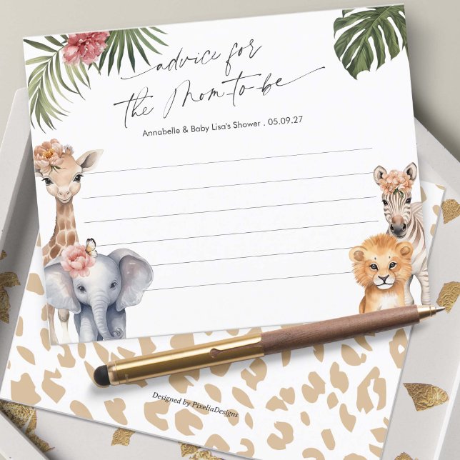 Söt Safari Cute Animals Advice for mamma Card (Baby Girl Shower Safari Themed Advice for the mom-to-be cards.)