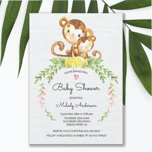 Söt Safari Djungel Apa Baby Shower Inbjudan