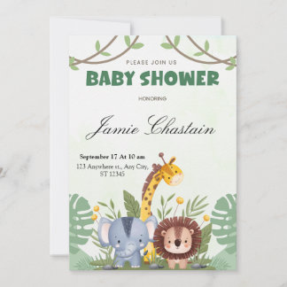 Söt Safari Djur Anpassad Baby Shower Inbjudan