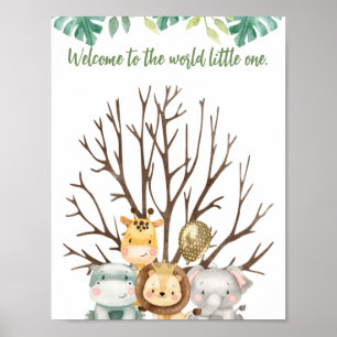Söt Safari Djur Babyfirande Fingeravtryckssignerin Poster