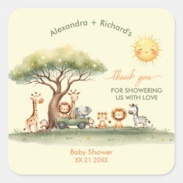 Söt safari-djur könsneutral baby shower fyrkantigt klistermärke
