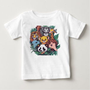 Söt Safari-Djur & Konstnärlig Hjort Småbarns-T-Shi T Shirt