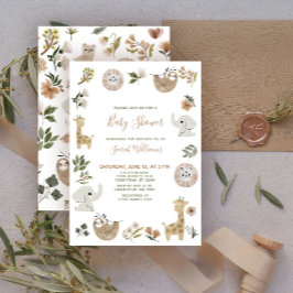 Söt Safari Djur Skript Brun Boho Bebis Shower Inbjudningar