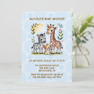 Söt Safari Djur Trio Pojke Baby Shower Inbjudningar