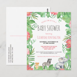 Söt Safari Djur Tropisk Blommig Bebis Shower Vykort