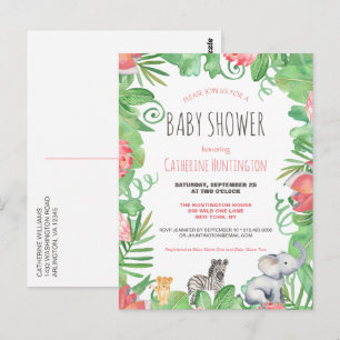 Söt Safari Djur Tropisk Blommig Bebis Shower Vykort